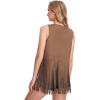imageVerdusa Womens Tassel Sleeveless Vest 70s Hippie Faux Suede Fringe Jacket CardiganCamel