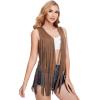 imageVerdusa Womens Tassel Sleeveless Vest 70s Hippie Faux Suede Fringe Jacket CardiganCamel