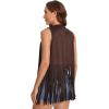 imageVerdusa Womens Tassel Sleeveless Vest 70s Hippie Faux Suede Fringe Jacket CardiganChocolate Brown
