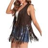 imageVerdusa Womens Tassel Sleeveless Vest 70s Hippie Faux Suede Fringe Jacket CardiganChocolate Brown