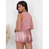 imageVerdusa Womens Tassel Sleeveless Vest 70s Hippie Faux Suede Fringe Jacket CardiganWatermelon Pink