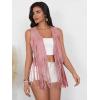 imageVerdusa Womens Tassel Sleeveless Vest 70s Hippie Faux Suede Fringe Jacket CardiganWatermelon Pink
