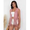 imageVerdusa Womens Tassel Sleeveless Vest 70s Hippie Faux Suede Fringe Jacket CardiganWatermelon Pink