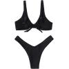 imageVerdusa Womens Twist Front High Cut Thong Two Piece Bikini Set SwimsuitBlack