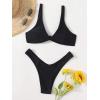 imageVerdusa Womens Twist Front High Cut Thong Two Piece Bikini Set SwimsuitBlack