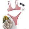 imageVerdusa Womens Twist Front High Cut Thong Two Piece Bikini Set SwimsuitDusty Pink