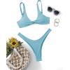 imageVerdusa Womens Twist Front High Cut Thong Two Piece Bikini Set SwimsuitLight Blue