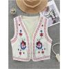 imageVerdusa Womens Vintage Embroidery Vest Top Open Front Sleeveless Cropped Cardigan Boho Cowgirl Vest JacketApricot