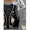 imageVerdusa Womens Vintage Embroidery Vest Top Open Front Sleeveless Cropped Cardigan Boho Cowgirl Vest JacketBlack