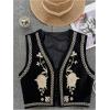 imageVerdusa Womens Vintage Embroidery Vest Top Open Front Sleeveless Cropped Cardigan Boho Cowgirl Vest JacketBlack