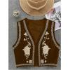 imageVerdusa Womens Vintage Embroidery Vest Top Open Front Sleeveless Cropped Cardigan Boho Cowgirl Vest JacketBrown