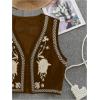 imageVerdusa Womens Vintage Embroidery Vest Top Open Front Sleeveless Cropped Cardigan Boho Cowgirl Vest JacketBrown