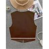 imageVerdusa Womens Vintage Embroidery Vest Top Open Front Sleeveless Cropped Cardigan Boho Cowgirl Vest JacketBrown