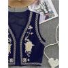imageVerdusa Womens Vintage Embroidery Vest Top Open Front Sleeveless Cropped Cardigan Boho Cowgirl Vest JacketDark Blue