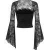 imageVerdusa Womens Y2K Bell Sleeve Square Neck Ruched Blouse Goth Lace TopsBlack