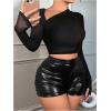 imageVerdusa Womens Y2k Mesh Long Sleeve Crop Tops Asymmetrical Neck Ruched Fitted T ShirtsBlack