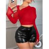 imageVerdusa Womens Y2k Mesh Long Sleeve Crop Tops Asymmetrical Neck Ruched Fitted T ShirtsRed