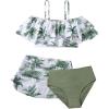 imageVerdusa Girls 3 Piece Swimsuit Bathing Suit High Waist Bikini Sets with Cover UpWhite Green