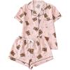 imageVerdusa Womens 2 Piece Pajama Set Matching Pjs Sets Cute Printed Sleepwear Button Up Shirt with Lounge Shorts SetBear Pink