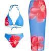 imageVerdusa Womens 3 Piece Swimsuits Metal Leopard Floral Halter Backless Beach Vacation Bikini Sets with Cover Up SkirtBlue