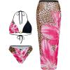 imageVerdusa Womens 3 Piece Swimsuits Metal Leopard Floral Halter Backless Beach Vacation Bikini Sets with Cover Up SkirtBrown