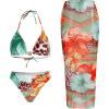 imageVerdusa Womens 3 Piece Swimsuits Metal Leopard Floral Halter Backless Beach Vacation Bikini Sets with Cover Up SkirtMulticolor