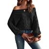 imageVerdusa Womens Off The Shoulder Sweater Top Dolman Sleeve Textured Knit Pullover SweatersBlack