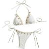 imageVerdusa Womens Sexy Halter Triangle Tie Side Bikini Set Ribbed Swimsuits 2 Piece Bathing SuitApricot