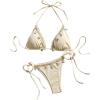 imageVerdusa Womens Sexy Halter Triangle Tie Side Bikini Set Ribbed Swimsuits 2 Piece Bathing SuitBeige