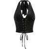 imageVerdusa Womens Sleeveless Halter Neck Lace Up Front Tie Back Crop TopBlack