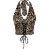 imageVerdusa Womens Sleeveless Halter Neck Lace Up Front Tie Back Crop TopLeopard Brown