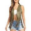 imageVerdusa Womens Tassel Sleeveless Vest 70s Hippie Faux Suede Fringe Jacket CardiganArmy Green