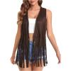 imageVerdusa Womens Tassel Sleeveless Vest 70s Hippie Faux Suede Fringe Jacket CardiganChocolate Brown