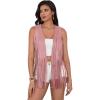 imageVerdusa Womens Tassel Sleeveless Vest 70s Hippie Faux Suede Fringe Jacket CardiganWatermelon Pink