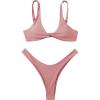 imageVerdusa Womens Twist Front High Cut Thong Two Piece Bikini Set SwimsuitDusty Pink