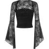imageVerdusa Womens Y2K Bell Sleeve Square Neck Ruched Blouse Goth Lace TopsBlack