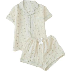 imageVerdusa Womens 2 Piece Pajama Set Matching Pjs Sets Cute Printed Sleepwear Button Up Shirt with Lounge Shorts SetFloral Apricot