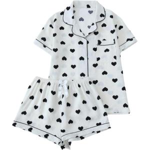 imageVerdusa Womens 2 Piece Pajama Sets Cute PJ Set Button Down Shirts and Shorts SleepwearApricot