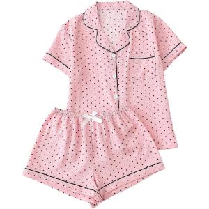 imageVerdusa Womens 2 Piece Pajama Sets Cute PJ Set Button Down Shirts and Shorts SleepwearPink