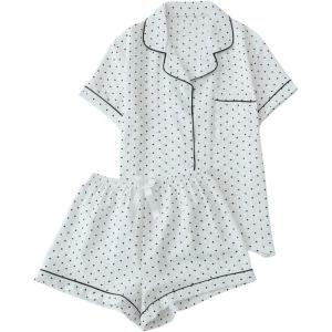 imageVerdusa Womens 2 Piece Pajama Sets Cute PJ Set Button Down Shirts and Shorts SleepwearWhite
