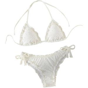 imageVerdusa Womens Bikini Sets Halter String Cute Frill Trim Two Piece Swimsuit Bathing SuitsWhite