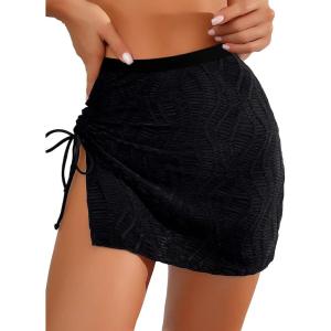 imageVerdusa Womens Drawstring Split Side Bodycon Skirt Swimsuit Bikini Cover UpBlack