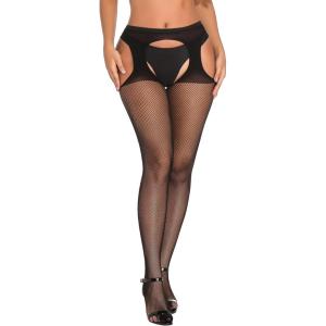 imageVerdusa Womens Fishnet Stockings Tights High Waist Lace Suspender PantyhoseFishnet Black