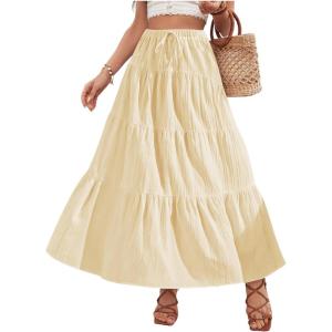 imageVerdusa Womens Flowy Flared Ruffle Boho Long Skirt Summer Maxi SkirtBeige