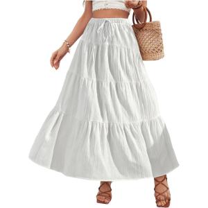 imageVerdusa Womens Flowy Flared Ruffle Boho Long Skirt Summer Maxi SkirtWhite