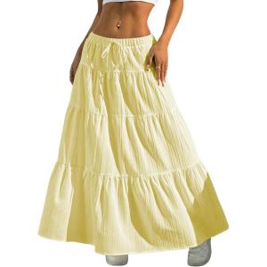 imageVerdusa Womens Flowy Flared Ruffle Boho Long Skirt Summer Maxi SkirtYellow