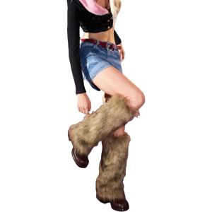 imageVerdusa Womens Fur Leg Warmers Furry Fuzzy Long Boot Cuff CoversBrown
