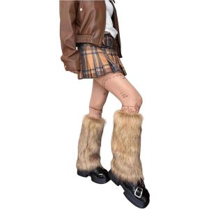 imageVerdusa Womens Fur Leg Warmers Furry Fuzzy Long Boot Cuff CoversLight Brown
