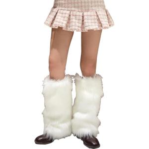 imageVerdusa Womens Fur Leg Warmers Furry Fuzzy Long Boot Cuff CoversPlain White