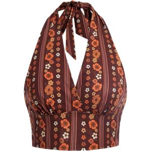 imageVerdusa Womens Hippie Costume Outfit 70s Halter Top Whimsigoth Backless Crop Tops Sleeveless Disco Tank ShirtCoral Orange